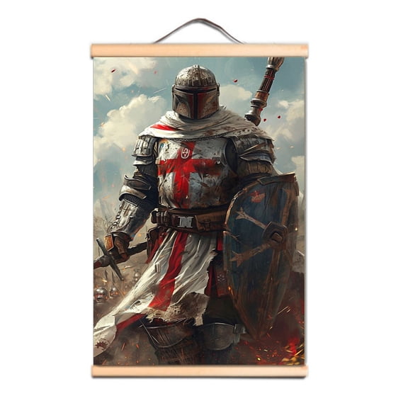 Medieval Crusader Knight Wall Art Decor Poster Knights Templar  Scroll Painting,Multicolor,23.5X35.4 inches