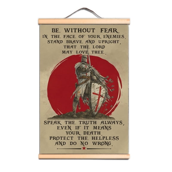 Medieval Crusader Knight Wall Decor - Solid Wood Wall Art for Christian History Fans - Vintage Knights Templar Poster Scroll Painting For Room Office Decoration 0,Multicolor,11.8X17.7 inches