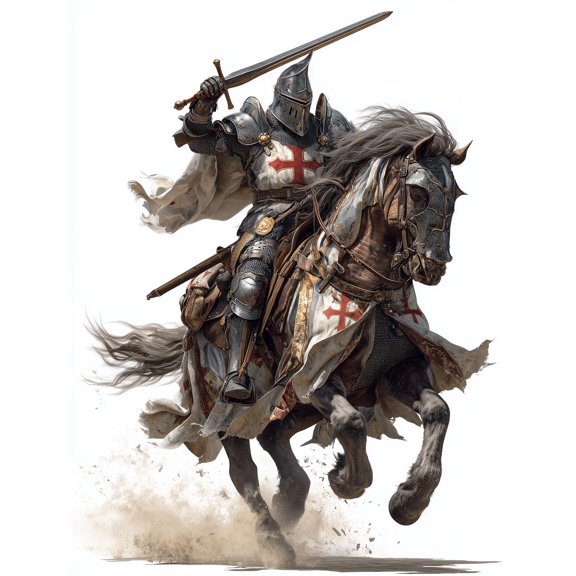 Medieval Crusader Knight on Horseback – Epic Fantasy Art Poster 【Rolled Canvas】