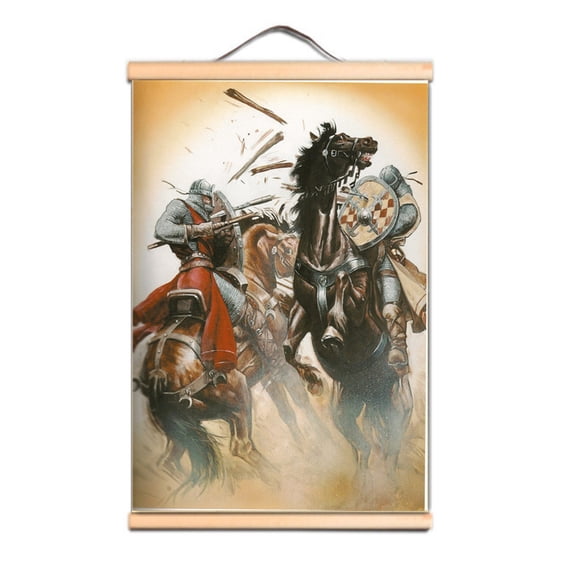 Medieval Crusader Warrior Canvas Scroll Painting Knights Templar Wall Art Poster,Multicolor,23.5X35.4 inches