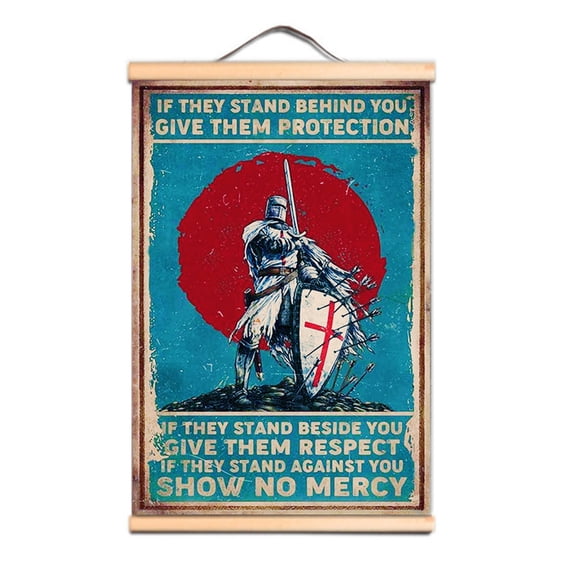 Medieval Crusader Warrior Canvas Scroll Painting Wall Hanging Banner - Upgrade Your Room Decor with Knights Templar Art Poster 0,Multicolor,11.8X17.7 inches