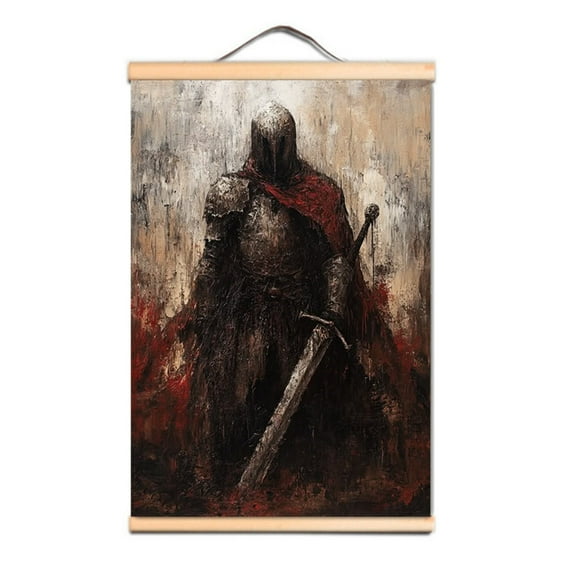 Medieval Crusader Warrior Tapestry Canvas Scroll Painting Wall Hanging Banner - Upgrade Your Room Decor with Knights Templar Art Posters and Prints 3,Multicolor,11.8X17.7 inches