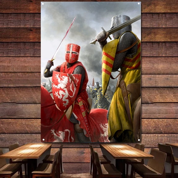 Medieval Crusades Tapestries Wall Hanging Painting Interior Decor Flag Knights Templar Armor Wall Art Poster Decorative Banner 38" x 57"