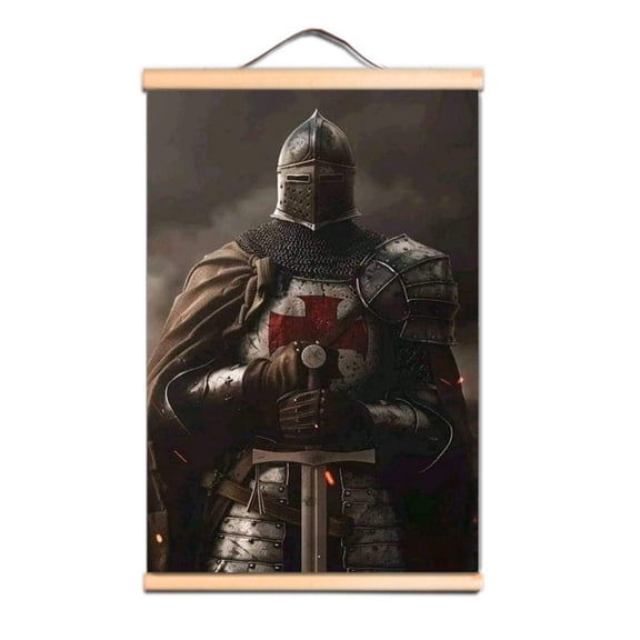 Medieval Crusades Wall Hanging Tapestry Canvas Scroll Paintings Knights Templar Armor Banner Wall Art Flag Vintage Templar Battles History Posters and Prints Interior Decor,Multicolor
