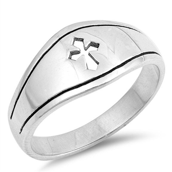 Medieval Cutout Cross Christian Promise Ring 925 Sterling Silver Band Jewelry Female Male Size 7