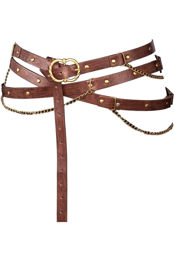 Medieval DIY Pirate Belt, Metal Chain Adjustable Leather, Retro Renaissance Belts for Women Dresses