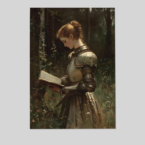 Medieval Dark Academia Lady Knight Poster Vintage Renaissance Antique Wall Art Victorian Woman Reading Book Size 24''x36'' - Kiloa