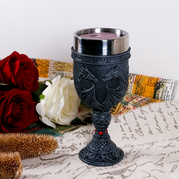 Medieval Dark-Night Dragon Goblet - Dungeons and Dragons Gifts Game Ideas of Thrones Merchandise 7oz Stainless Steel Drinking Cup Gothic GOT Dragon D&D Chalice Party Decor Collectible