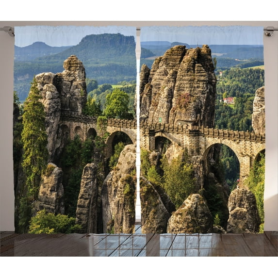 Ambesonne Medieval Curtains 2 Panel Set, Germany Middle Age, 108" x 84", Grey Green