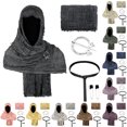 thumbnail image 1 of Medieval Distressed Hooded Shawl, Distressed Medieval Hooded Shawl Accessory Kit,Crinkled Renaissance Cosplay Head Wrap With Viking Pin Leather Belt for Halloween Larp Warrior Costume, Black One Size, 1 of 4