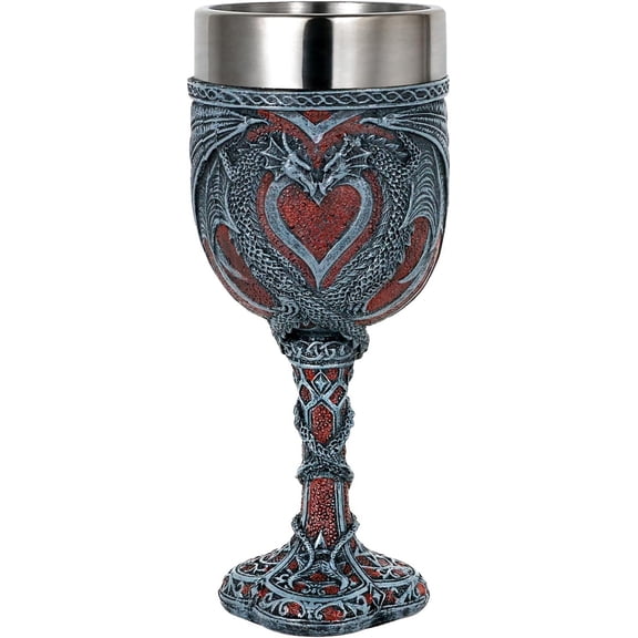 Medieval Double Dragon Wine Goblet - Valentines Dungeons and Dragons Wine Chalice Goblet - 7oz Stainless Steel Drinking Cup Party Idea Goblets Romantic Gift for Girl Girlfriend Wife