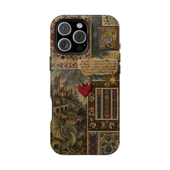 Medieval Dragon Tale Magnetic Tough Phone Case, Fantasy Dragon Dual Layer Shockproof Cover Compatible with iPhone 15