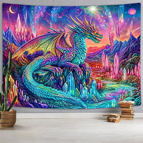Medieval Dragon Tapestry for Men Boys, Fantasy Cool Animal Dragon Tapestry, Mystic Gothic Mythology Dragon Aesthetic Hippie Tapestries for Men Living Room Dorm Bedroom, 71X60IN
