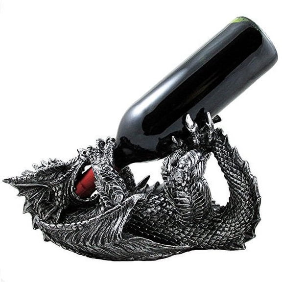 Medieval Dragon Wine Bottle Holder Statue in Mythical & Fantasy Bar or Kitchen Table Decoration As Gifts for Wine Lovers