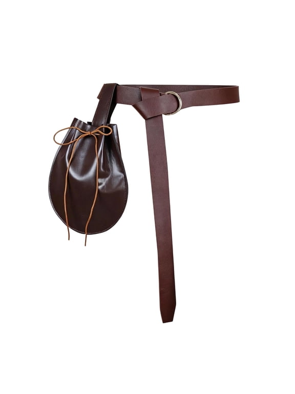 Drawstring Waist Pouch, Leather Vintage Belt Purse, Cosplay Bag for Renaissance Faire, Fit for Halloween