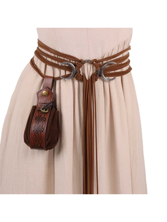 Drawstring Waist Pouch with Renaissance Belt, Leather Vintage Coin Purse, Cosplay Belt Bag for Renaissance Faire, Halloween