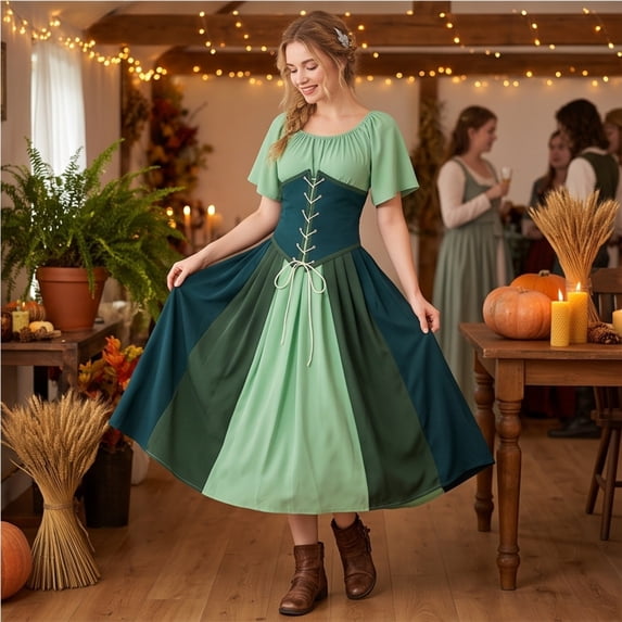 Medieval Dress, Medieval Costume Women, Renaissance Costume Women, Cosplay Dress, Women's Medieval Renaissance Costume Cosplay Over Dress Halloween Vampire Bride Costumes Dress for Women, Green XXL