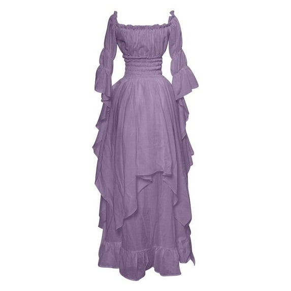 Medieval Dress Renaissance Costume Women Gothic Witch Dress off Shoulder Ruffle Medieval Wedding Under Dress Halloween Maxi Gowns Purple M