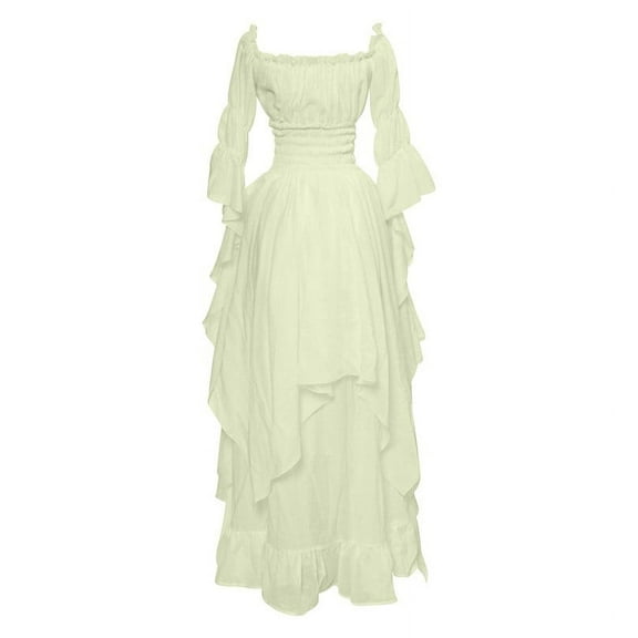 Medieval Dress Renaissance Costume Women Gothic Witch Dress off Shoulder Ruffle Medieval Wedding Under Dress Halloween Maxi Gowns Yellow 4XL