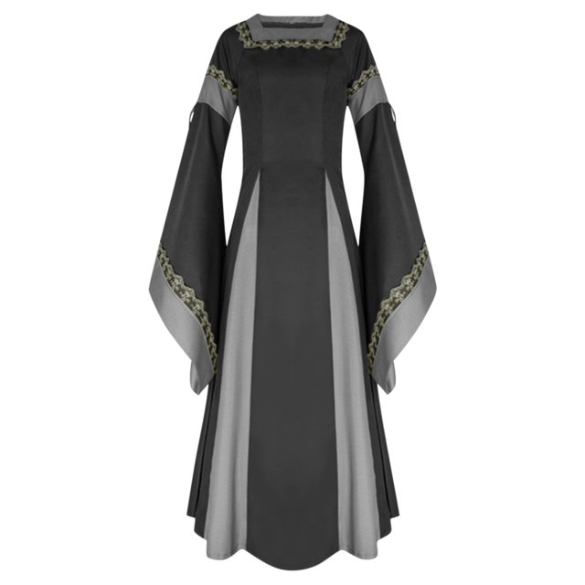 Medieval Dresses for Women Halloween Vintage Crewneck Long Flare Sleeve ...