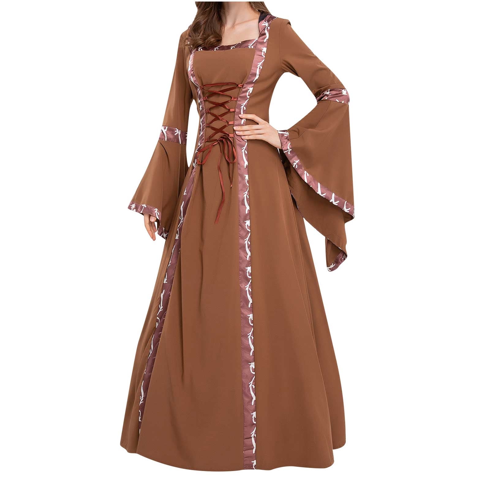 Medieval Dresses for Womens Velvet Lace Up Corset Dress Halloween