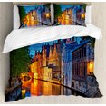 thumbnail image 1 of Medieval Duvet Cover Set Queen Size, Night Shot of Middle Age Building along the River Bruges Heritage Old Town Photo, Decorative 3 Piece Bedding Set with 2 Pillow Shams, Multicolor, by Ambesonne, 1 of 3