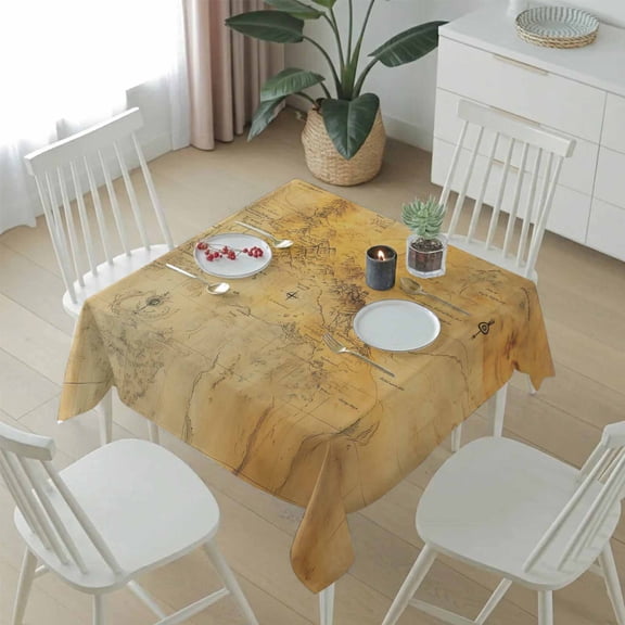 Medieval Earth Map on Retro Table Cloth 54x54in, Waterproof Square Tablecloth Wipeable Tablecloths Modern Abstract Mountain Table Covers for Dining Tables Party Indoor Outdoor