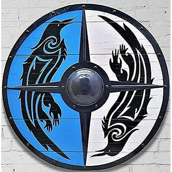 Medieval Eivor Valhalla Raven Authentic Battleworn Viking Shield White Rustic Vintage Home Decor Gifts
