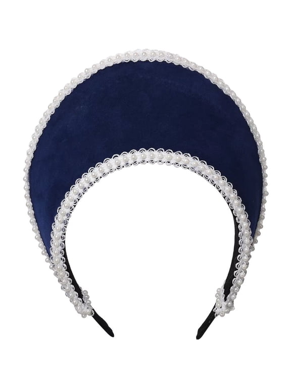Medieval Elizabethan Crown Headpiece Royal French Mary Queen Coronet Hood Tiara Hat Women Headband (Dark blue)