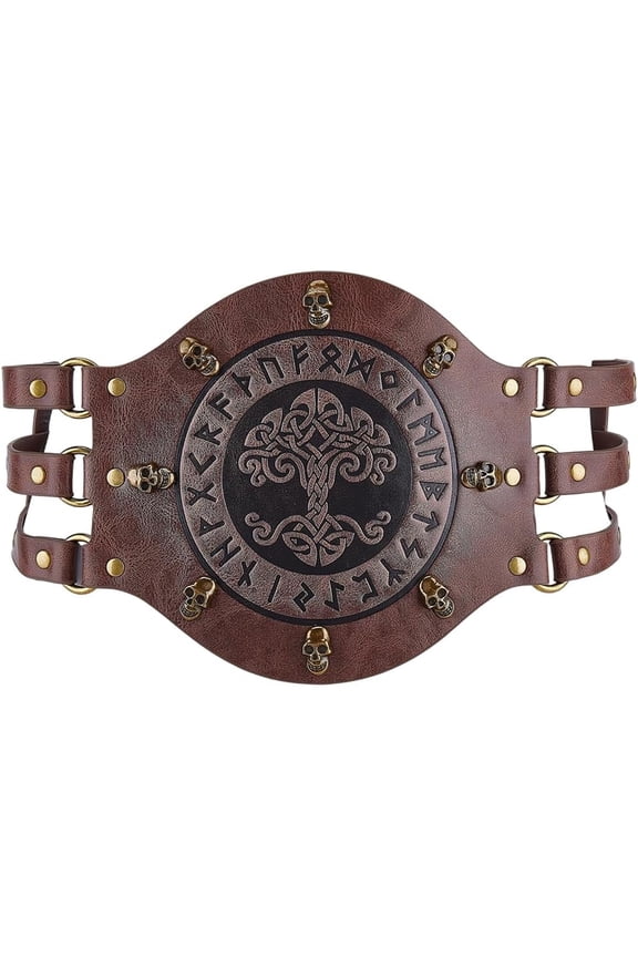 Medieval Embossed Waist Armor Saddle Brown Wide Waist Belt Norse Barbarian PU Leather Belt Knight Corset Costume for Men Women Renaissance LARP Warrior Cosplay