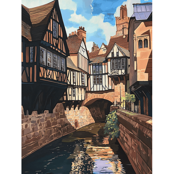 Medieval European Canal Scene Wall Art/Canvas Print Perfect for Living Room Bedroom Dining Room Office Hallway Decoration