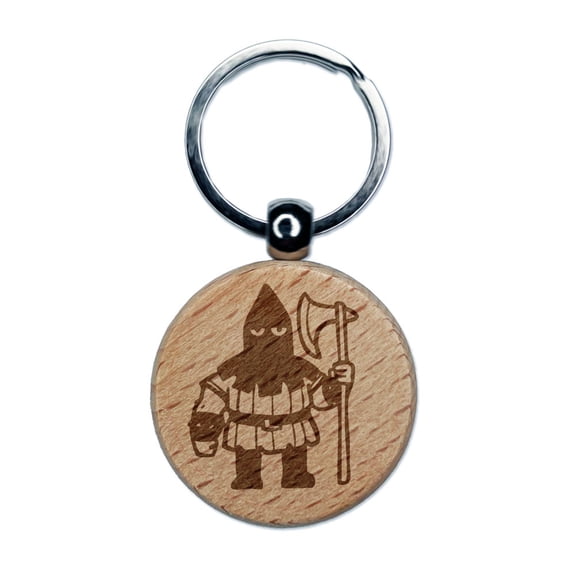 Medieval Executioner with Axe Gallows Engraved Wood Round Keychain Tag Charm