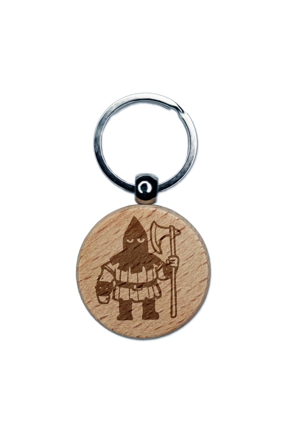Medieval Executioner with Axe Gallows Engraved Wood Round Keychain Tag Charm