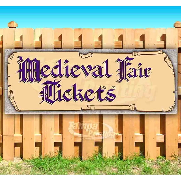 Medieval Fair Tickets Purple Text 13 oz Vinyl Banner With Metal Grommets