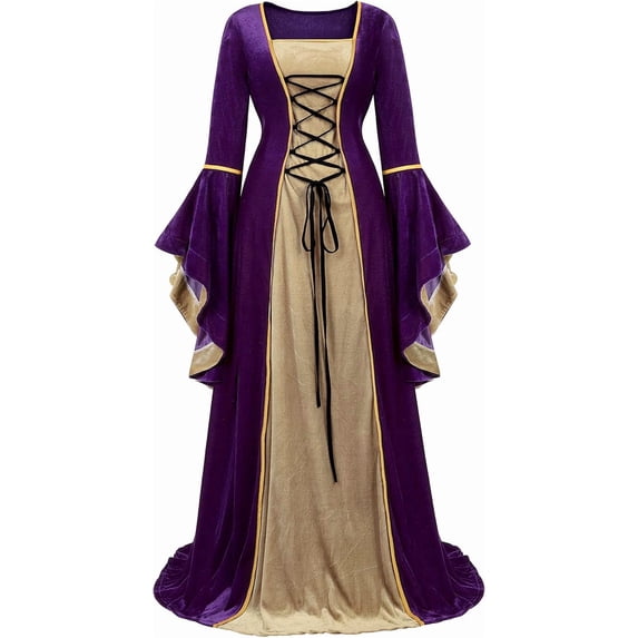 Medieval Fairy Corset Dress Bell Sleeve Maxi Dress Vintage Robe Gothic Gown, Halloween Costumes for Women