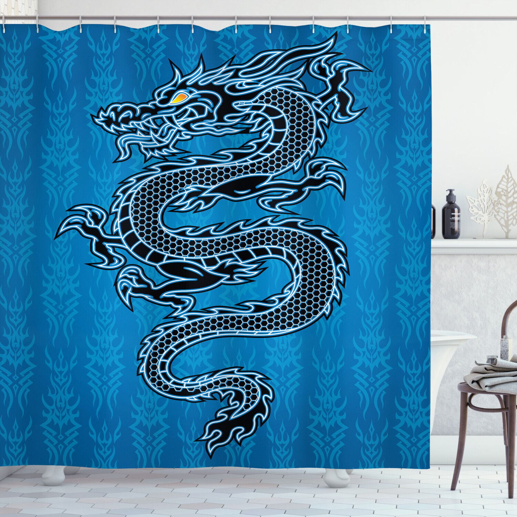 Medieval Fantasy Dragon Bathroom Decor Shower Curtain with Lair Theme