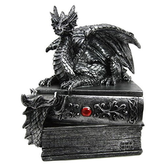 Medieval Fantasy Dragon Guardian of Knowledge Secret Trinket Box Figurine 8.25"H