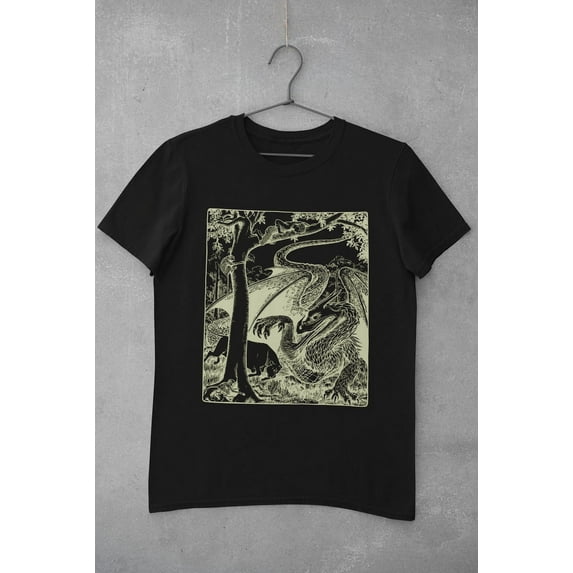Medieval Fantasy Dragon t-shirt • Folklore Mythology Fairytale shirt • Celtic dragon • Woodcut print top • Mystical Witchy top • Goblincore