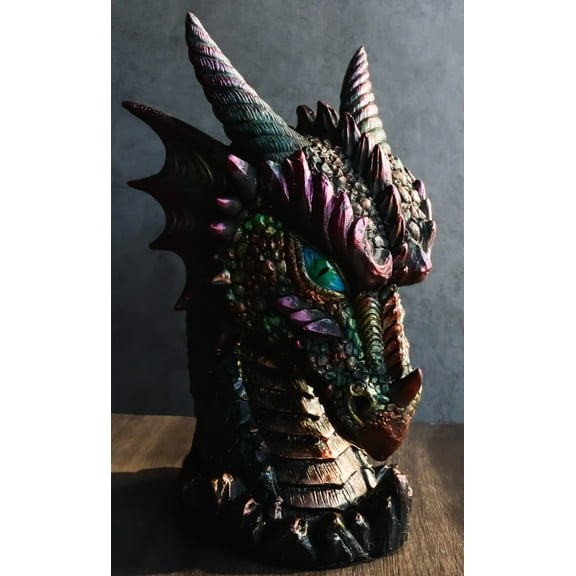 Medieval Fantasy Hydra Fin Red Spiked Dragon Head With Bright Eyes Statue 8"H