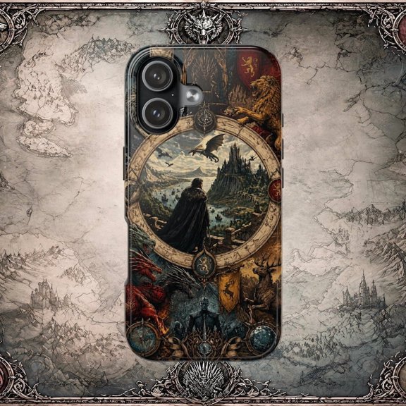 Medieval Fantasy Knight Phone Case for Phone 11 to 17 Castle Dragon Heraldry