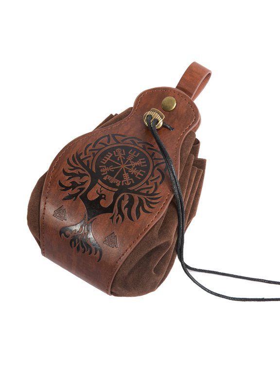 Medieval Faux Leather Bag, Portable Drawstring Wallet, Vintage Belt Bag Dice Bag, (Phoenix)