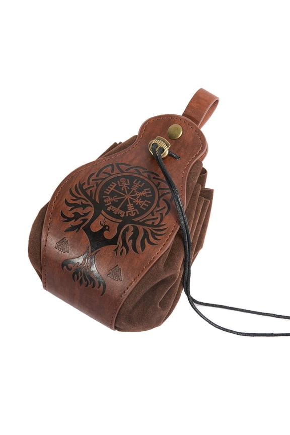 Medieval Faux Leather Bag, Portable Drawstring Wallet, Vintage Belt Bag Dice Bag, (Phoenix)