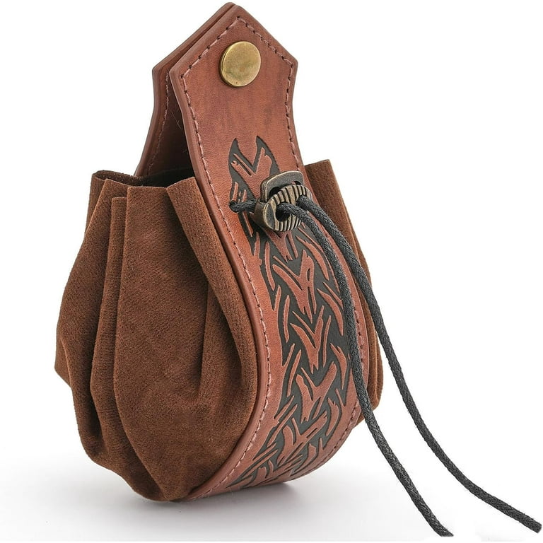 Medieval Leather Pouch Pattern Drawstring Coin Pouch Drawstring