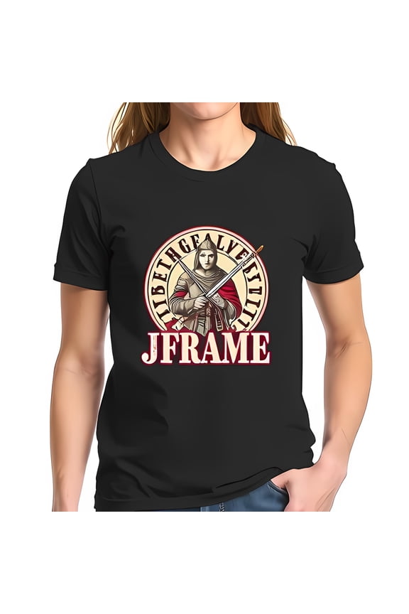 Medieval Female Graphic T-Shirt - Red Robe & Vintage Style JFRAME Design