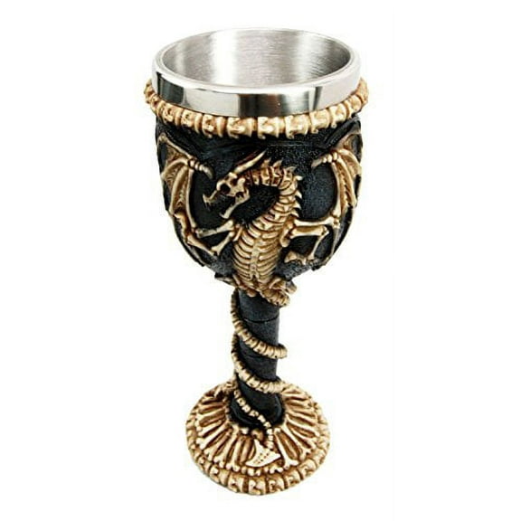 Medieval Flying Dragon Skeleton Fossil Ossuary Goblet Wine Chalice 7oz Capacity