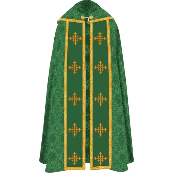 Medieval Formal Cape, Green Decorative Printed Wrap, 47.24inch