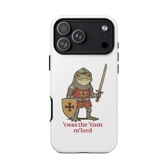 Medieval Frog Knight Tough Phone Case for iPhone 7-17 Pro Max, Glossy Shockproof Dual Layer Protective Cover, Funny Meme Gift for Frog Fans