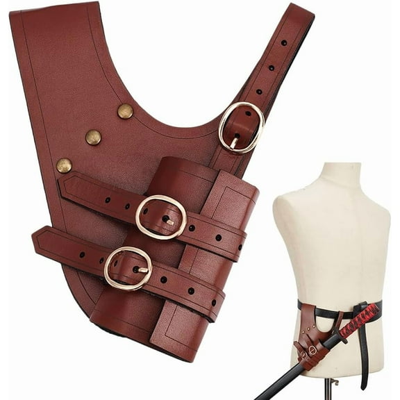 Medieval Frog Leather for Belt Right Hand Sheath PU Leather Holder DIY Saddle Brown