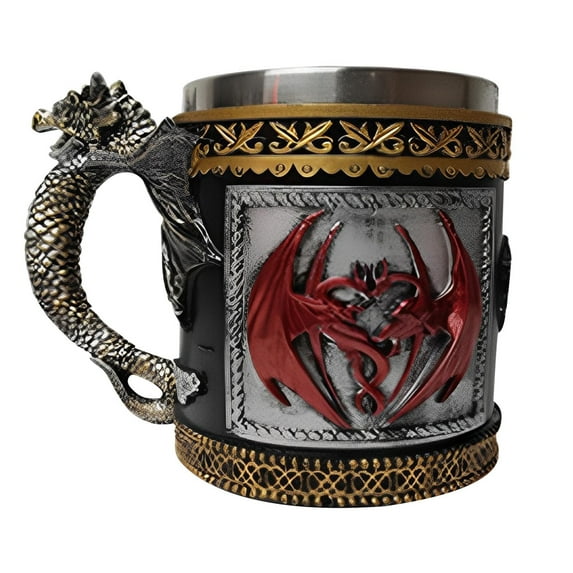Medieval GOT Dragon D&D Game Mug of Thrones Merchandise Beer Steins Viking Tankard Mug Stainless Coffee Cup Gift Mug for Dragon Collector, Themed Party Decoration