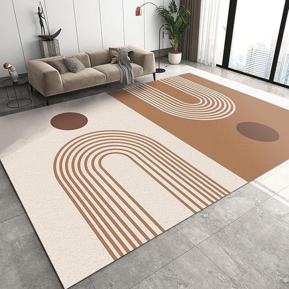 Medieval Geometric Lines Area Rug, Abstract Beige Brown Non Slip Kids Rugs, Easy Care Stain Resistant Carpet For Indoor Living Room Bedroom Office Decor Mat 1x2ft